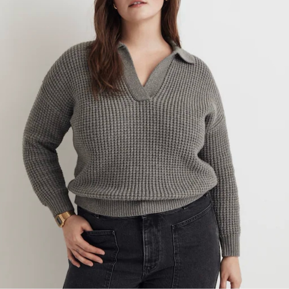 Madewell Waffle-Knit Henley Sweater Heather NWOT
